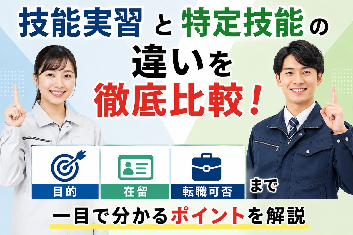 技能実習と特定技能の違いを徹底比較！目的・在留・転職可否まで一目で分かるポイントを解説